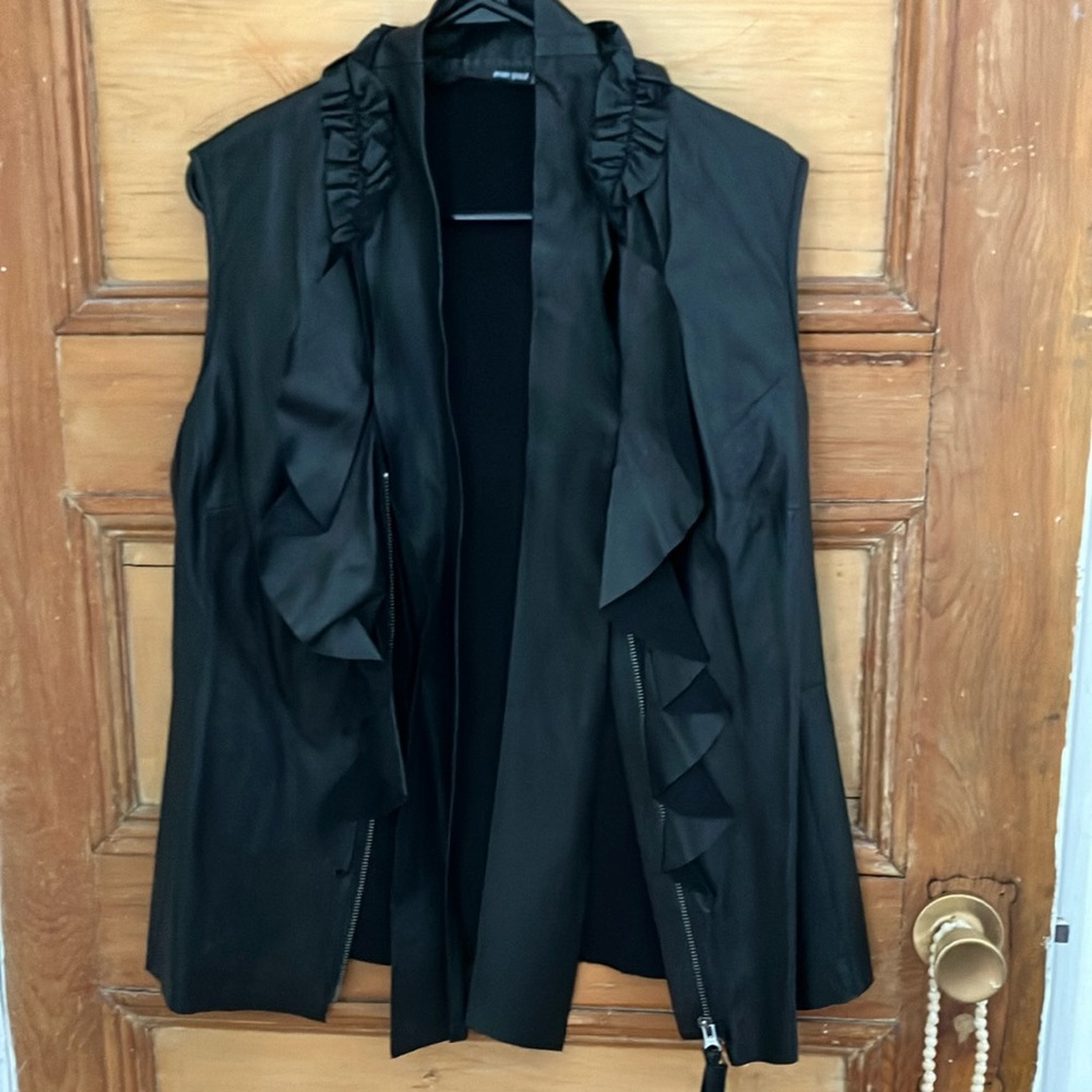Leather and Wool Ruffle Vest